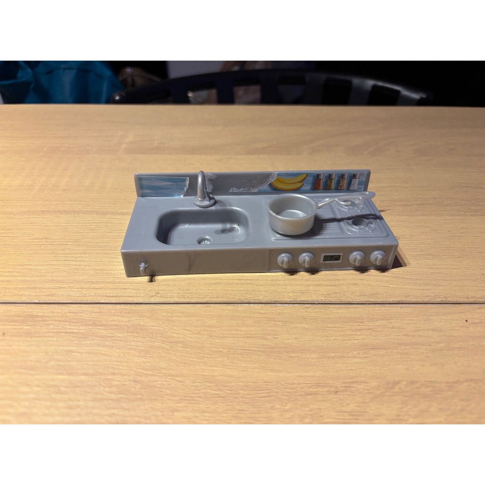 Barbie Dollhouse Kitchen Counter Sink Stove Grey Plastic Furniture Accessory